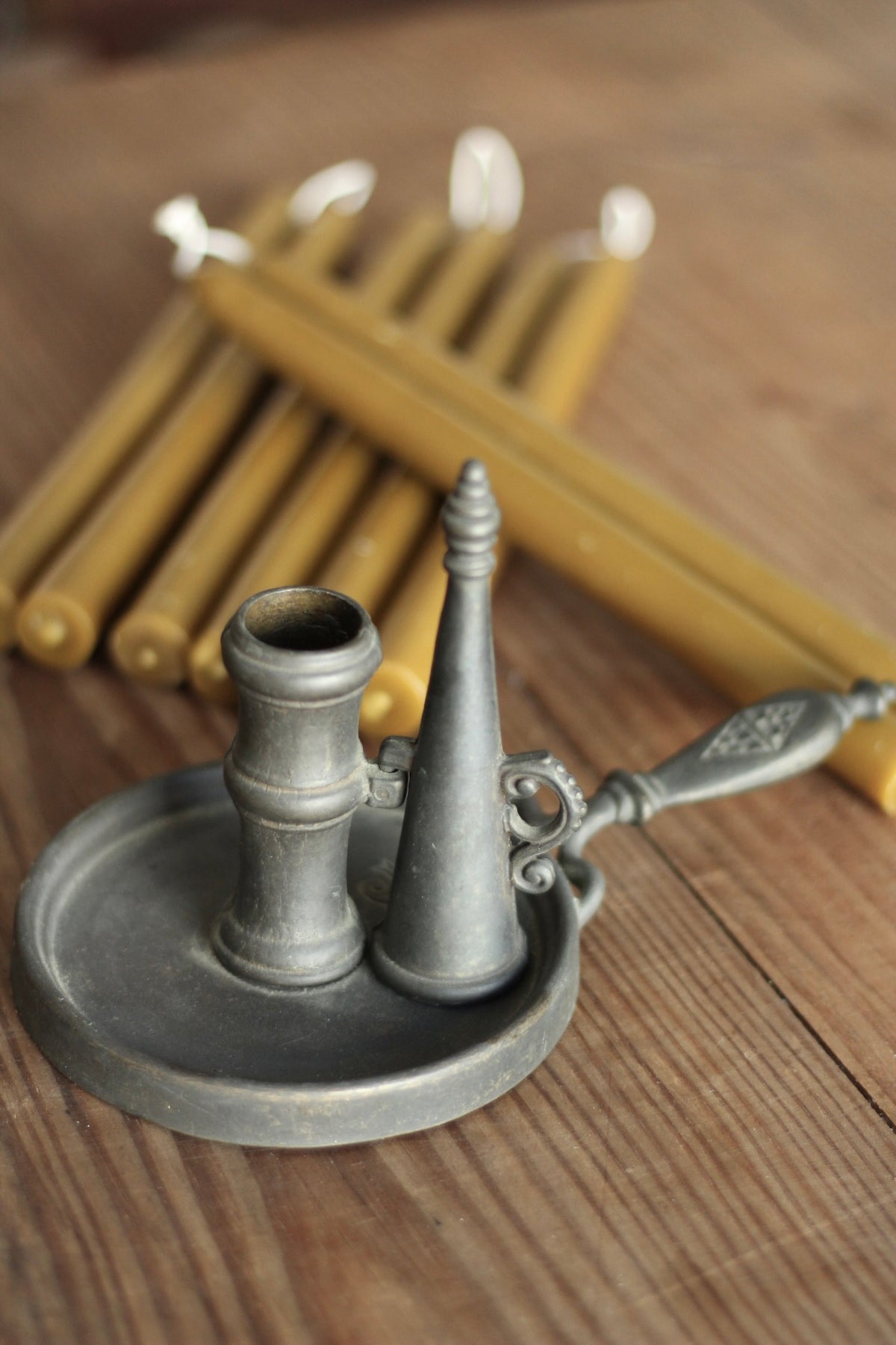 Antique Brass candle holder and snuffer