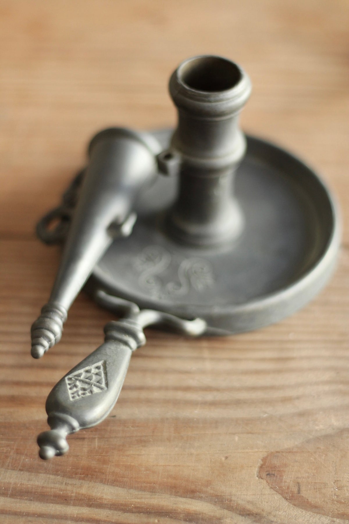 Antique Brass candle holder and snuffer