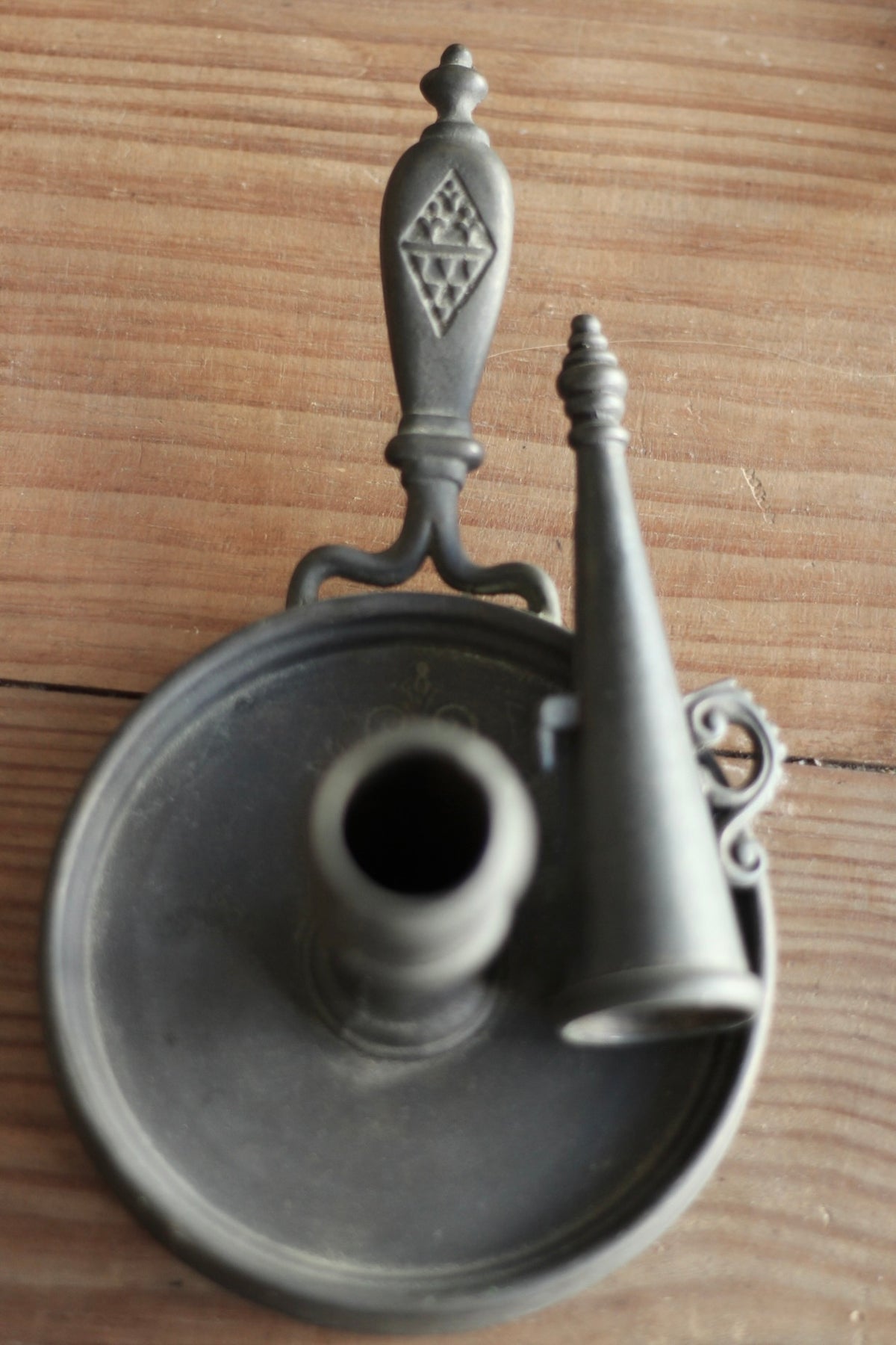 Antique Brass candle holder and snuffer